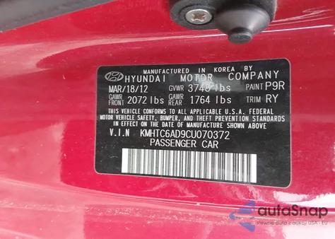 2012 Hyundai Veloster Base W/Red/Black from USA, damaged, VIN KMHTC6AD9CU070372